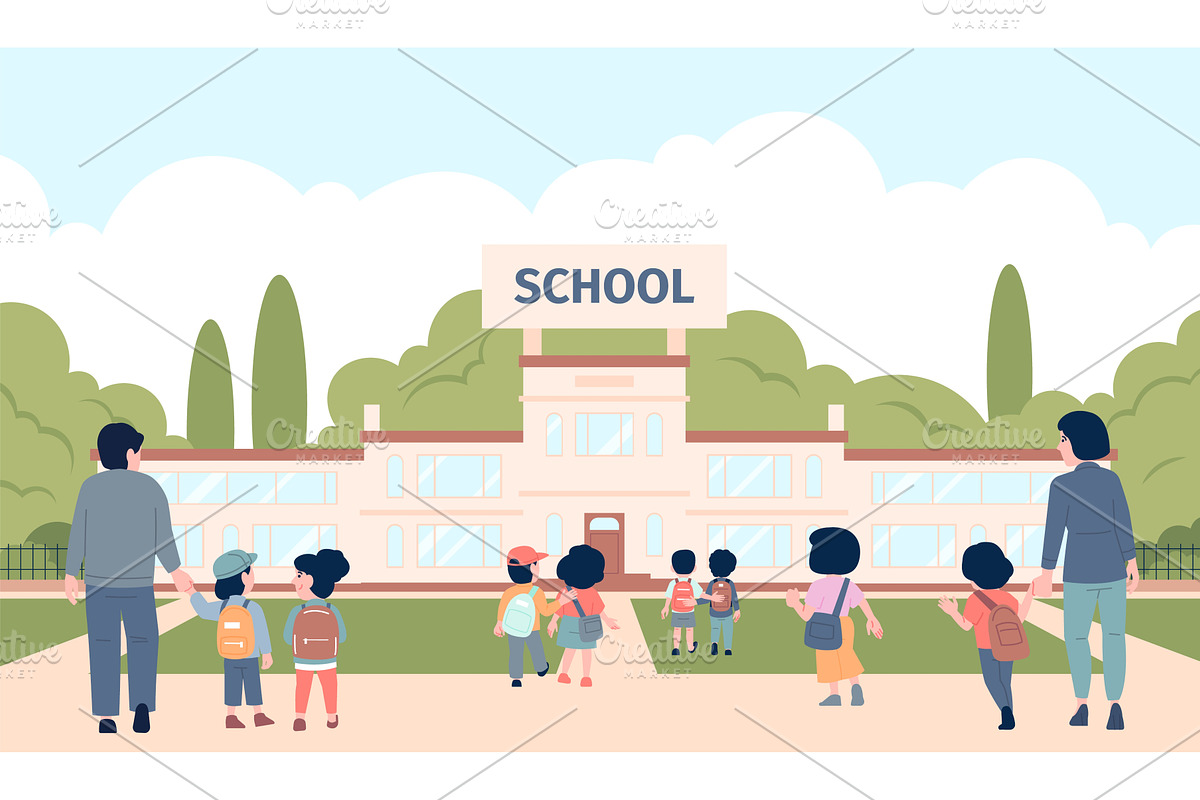 Children go to school. Kids with, an Object Illustration by LadadikArt