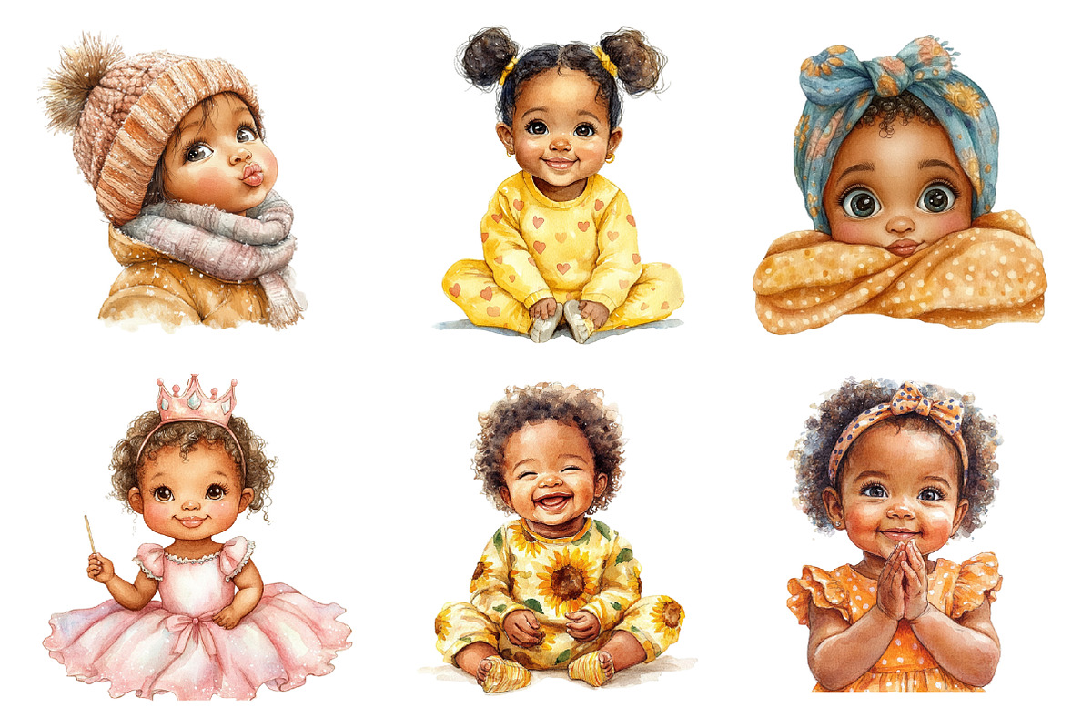 African American Baby Girl Clipart, an Illustration by SinaCreation (Photo 2 of 5)