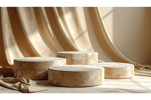 Minimalist beige podiums with soft, an Arts & Entertainment Photo by Igor Tichonow