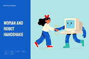 Woman and Robot Handshake, a Technology Illustration by Partikusi Design (Thumbnail 1 of 3)