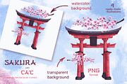 Sakura and Cat. Hanami watercolor, an Illustration by Maycat_store (Thumbnail 3 of 11)