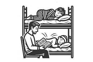Father Reading Book Children Sleep, a Person Illustration by AlexArt