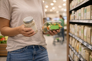 Healthy food shopping scene in groce, a Photo by Dvoevnore photos