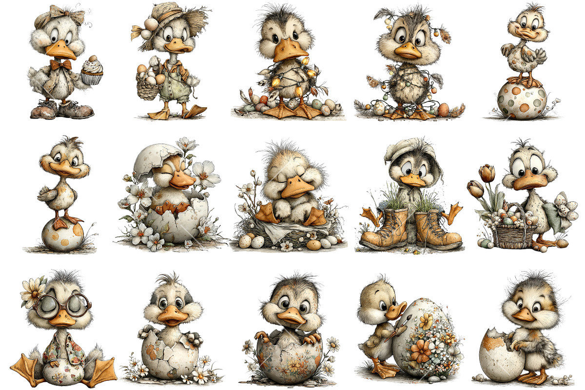 Whimsical Easter Duckling Clipart, an Illustration by OK Design (Photo 3 of 6)