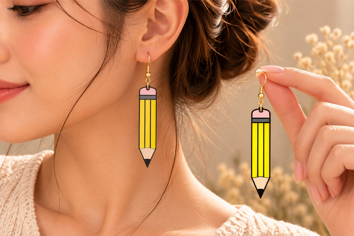 Pencil Earrings Laser Cut SVG, an Object Graphic by Canvas Craft (Photo 3 of 4)