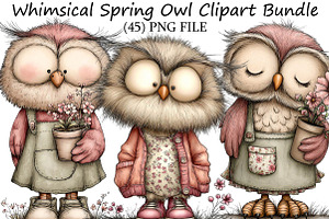 Whimsical Spring Owl Clipart Bundle, an Illustration by DreamPrint404
