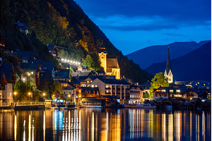 Hallstatt Village and Mountains at, an Architecture Photo by Nature and travel