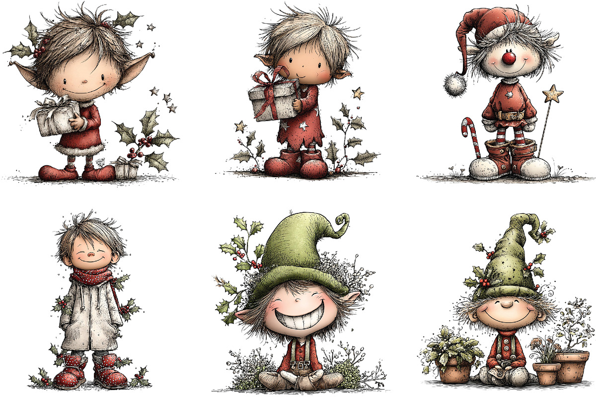 Whimsical Christmas Elf Boy Clipart, an Illustration by CraftArtStudio (Photo 2 of 6)