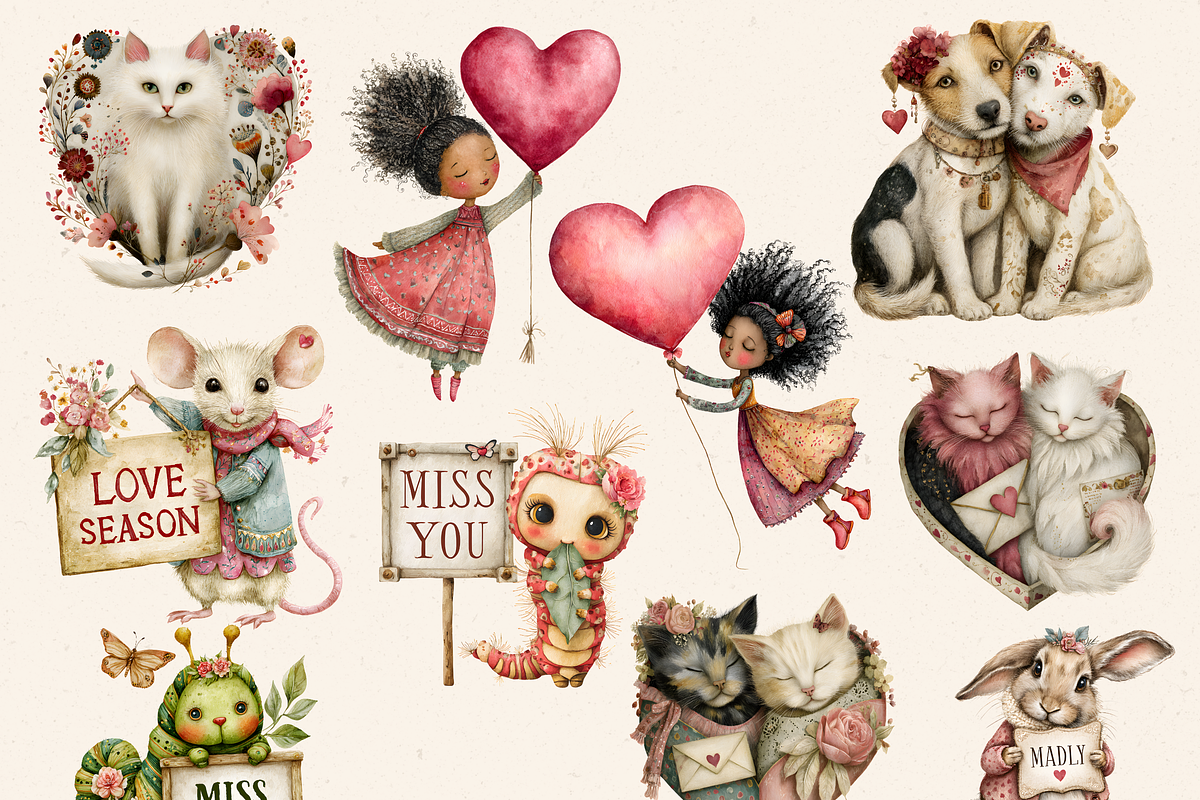 VALENTINE DREAM ANIMALS CLIPART PACK, an Animal Illustration by Daring Digies (Photo 4 of 8)