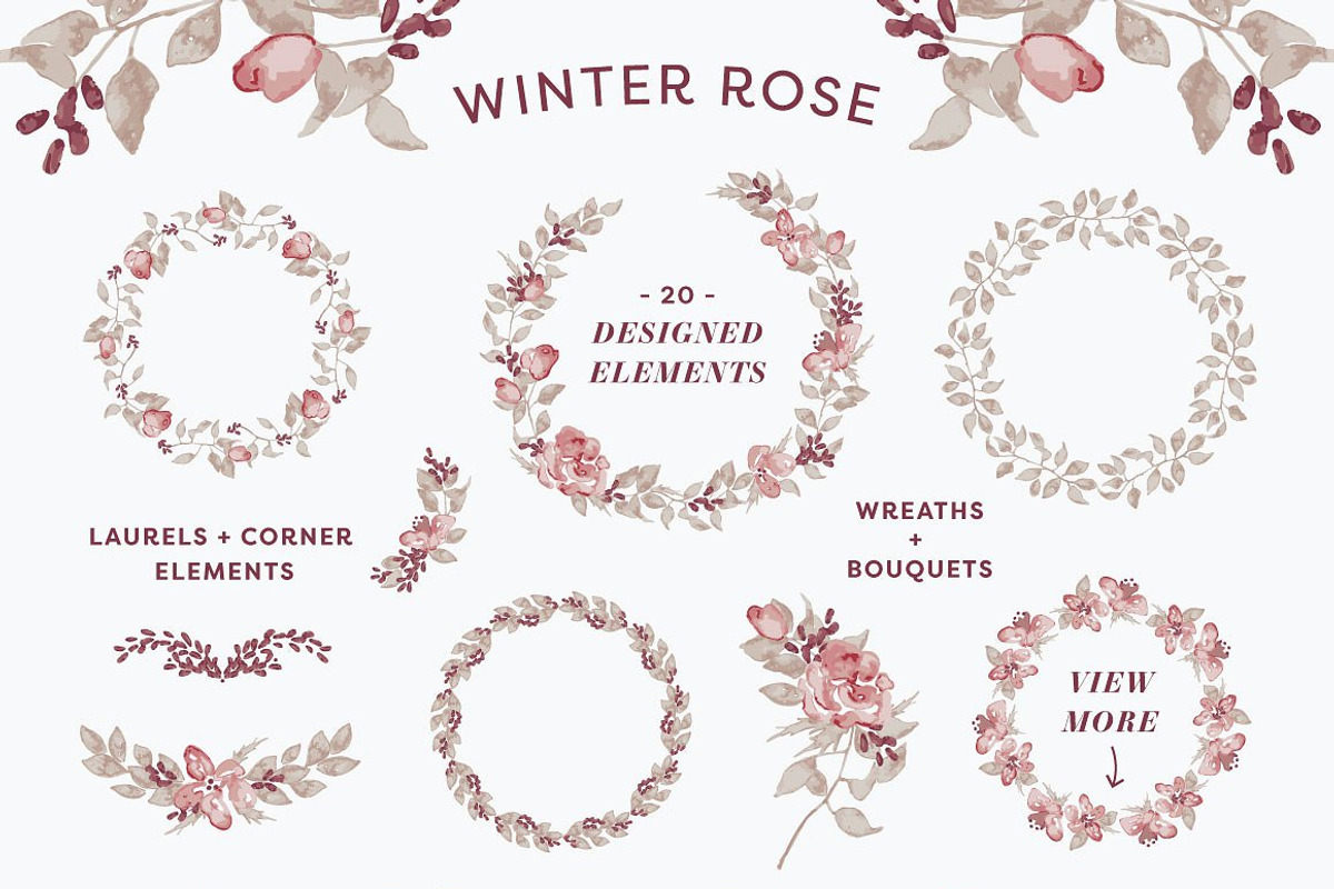 Winter Rose Watercolor Collection, a Seasonal Illustration by Laurel Autumn (Photo 2 of 5)