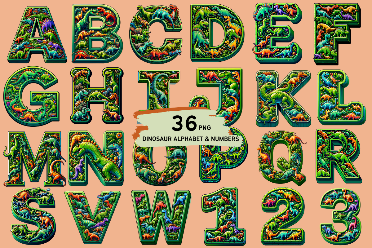 Dinosaur Display Font Alphabet ABC, a Symbol Font by Bubble Pixel (Photo 2 of 8)
