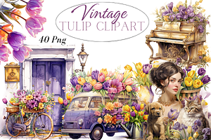 Vintage Tulip Clipart, an Object Illustration by Digital Xpress