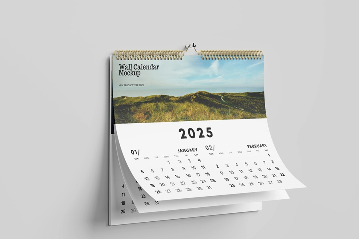 Landscape Wall Calendar Mockup, a Product Mockup by Tokobeta (Photo 3 of 9)