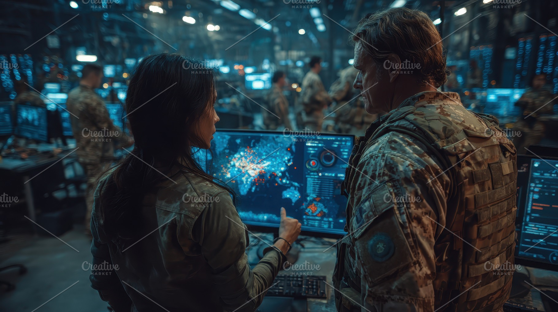Military strategists analyzing globa, a Photo by Pixeness Studio