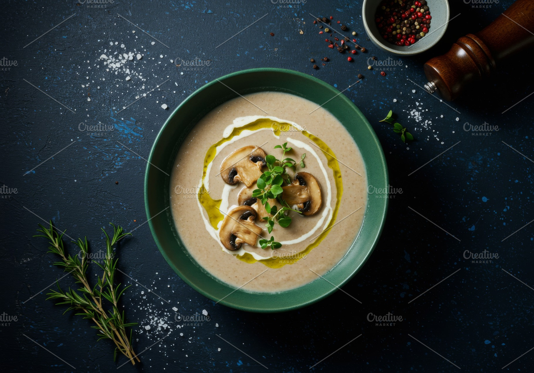 Creamy mushroom soup served with sau, a Food & Drink Photo by professorinc