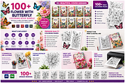 Flower with Butterfly Coloring Book, a Pattern Graphic by S Graphic Studio (Thumbnail 1 of 3)