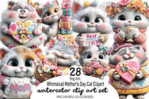 Whimsical Mother's Day Cat Clipart B, an Illustration by SVGArt