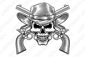 Cowboy Hat Skull and Crossed Gun, an Illustration by Christos Georghiou