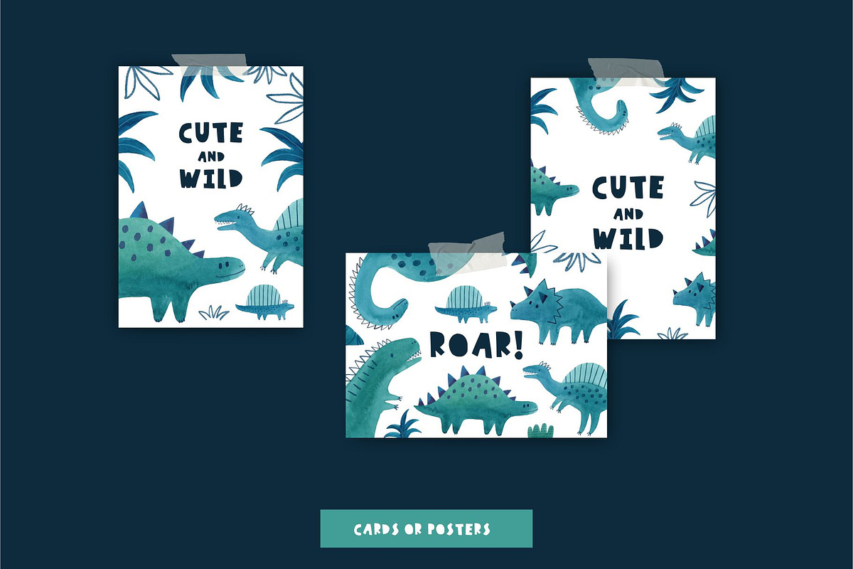ROARSOME watercolor dinosaurs, a Decorative Illustration by Cute And Wild (Photo 2 of 5)