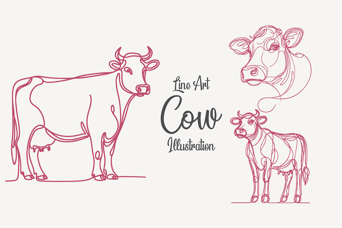 Cow Line Art Vector Illustration set, an Animal Illustration by MkStudio (Photo 1 of 4)