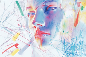 A colorful abstract portrait featuring a face with soft features, surrounded by, an Arts & Entertainment Photo by Textures & Backgrounds