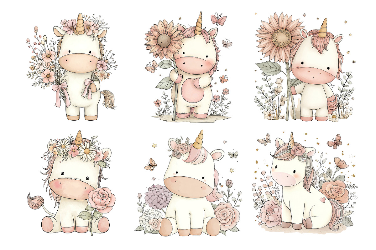 Cute Unicorn Floral Clipart, an Animal Illustration by Creative Art (Photo 4 of 7)