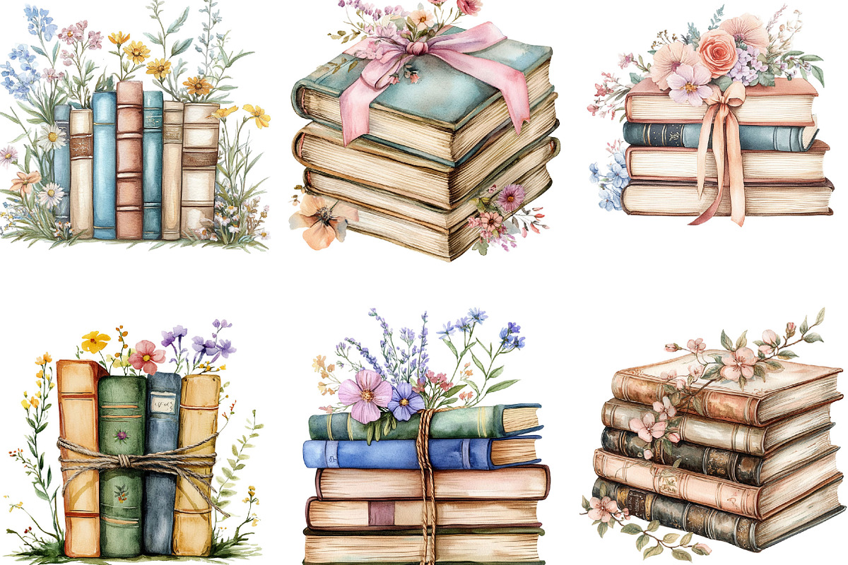 Wildflower Books Watercolor Clipart, an Illustration by Designking (Photo 4 of 5)