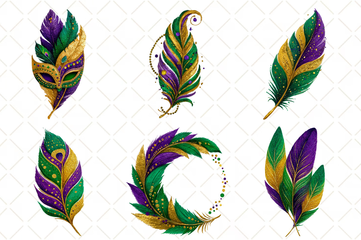 Watercolor Mardi Gras Feathers, an Illustration by Black Bird Studio (Photo 5 of 6)