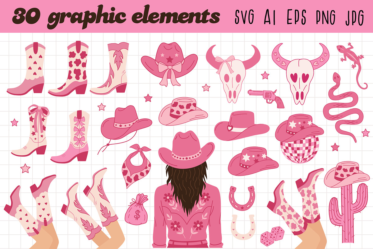 Pink Cowgirl Vector Clipart Pack, an Object Illustration by NataKa (Photo 2 of 5)