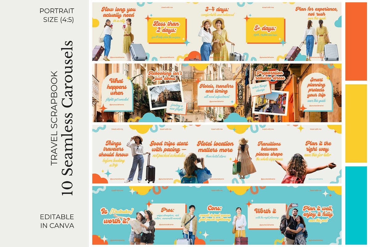 Retro Travel Instagram Carousels, a Social Media Template by Anna Design Studio (Photo 1 of 13)