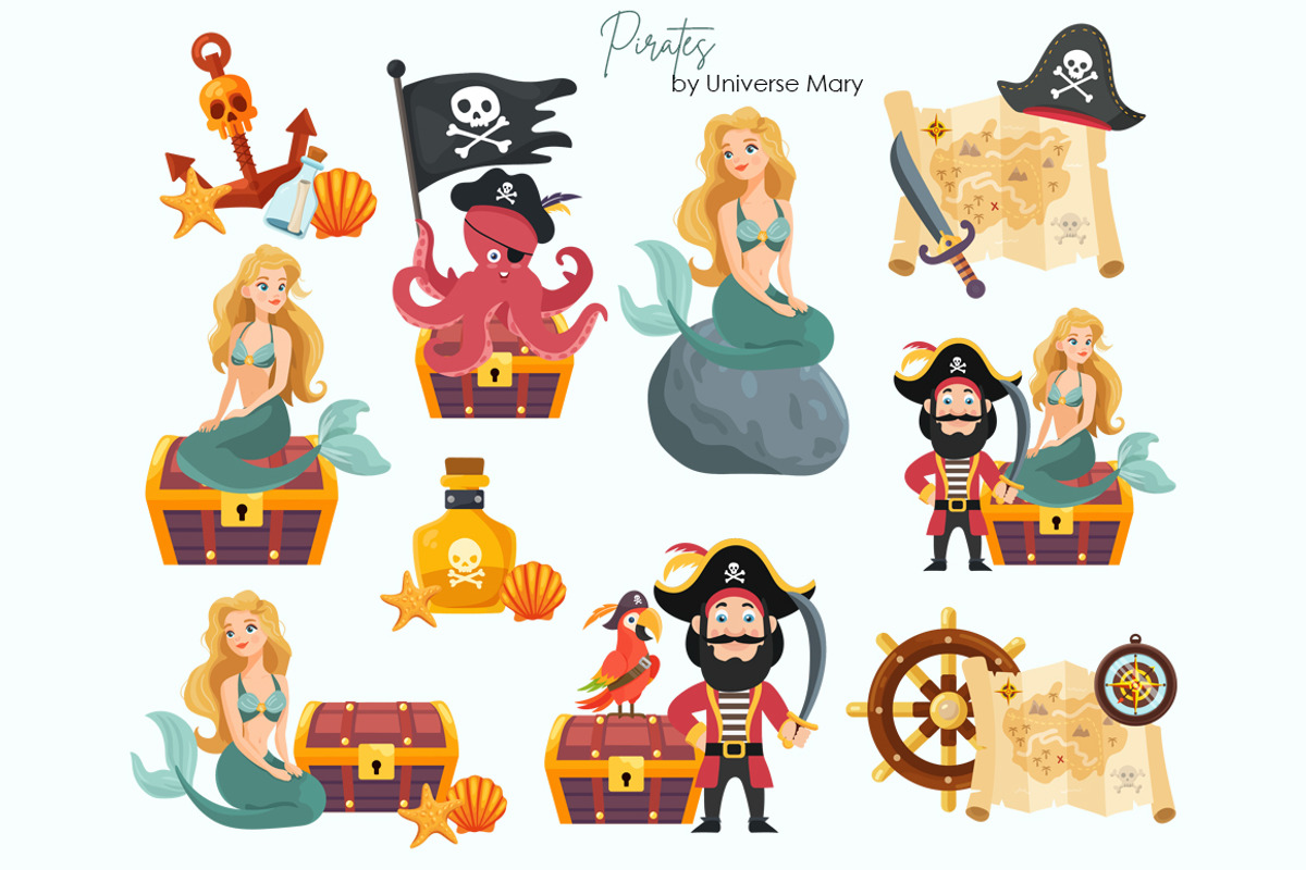 Pirates Vector Clipart Set, a Seasonal Illustration by Universe Mary (Photo 5 of 9)