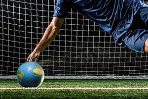 Goalkeeper Grabs Earth Ball on Soccer Goal Line, a Sports & Recreation Photo by Davizro's Market