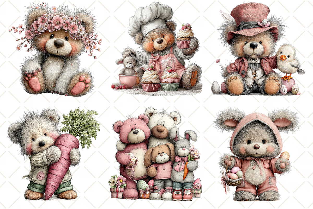 Whimsical Easter Teddy Bear Clipart, an Illustration by Black Bird Studio (Photo 3 of 6)