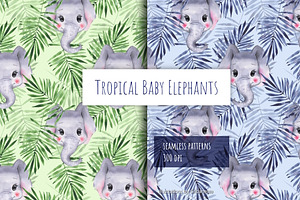 Watercolor Baby Elephants Pattern