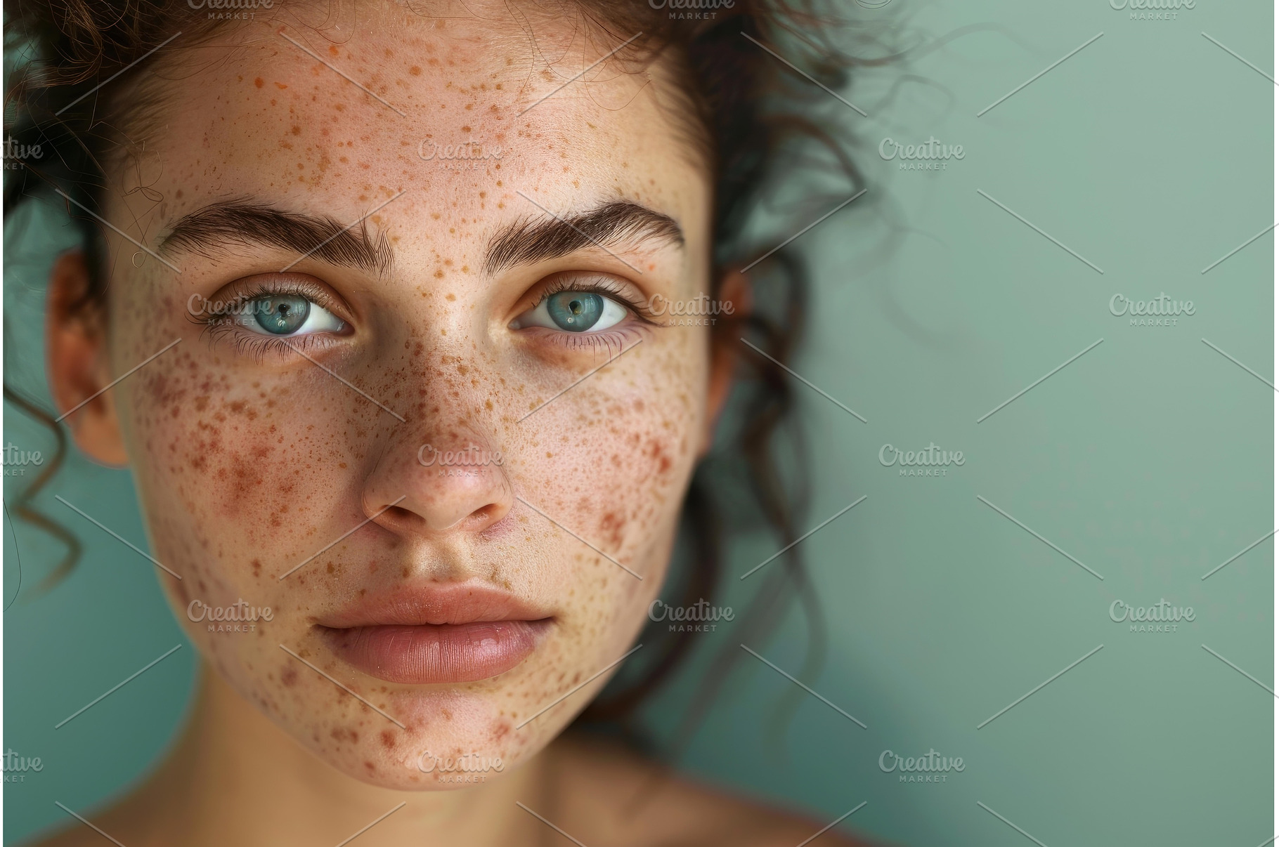 Young woman with freckles posing on, a Person Photo by Ylivdesign