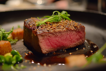 Juicy Steak on Plate With Garnish, A, a Photo by Iftikhar Alam