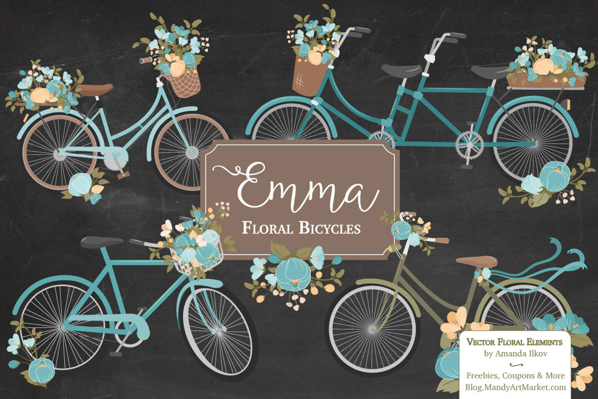 Vintage Blue Floral Bicycles, an Illustration by Amanda Ilkov (Photo 2 of 5)
