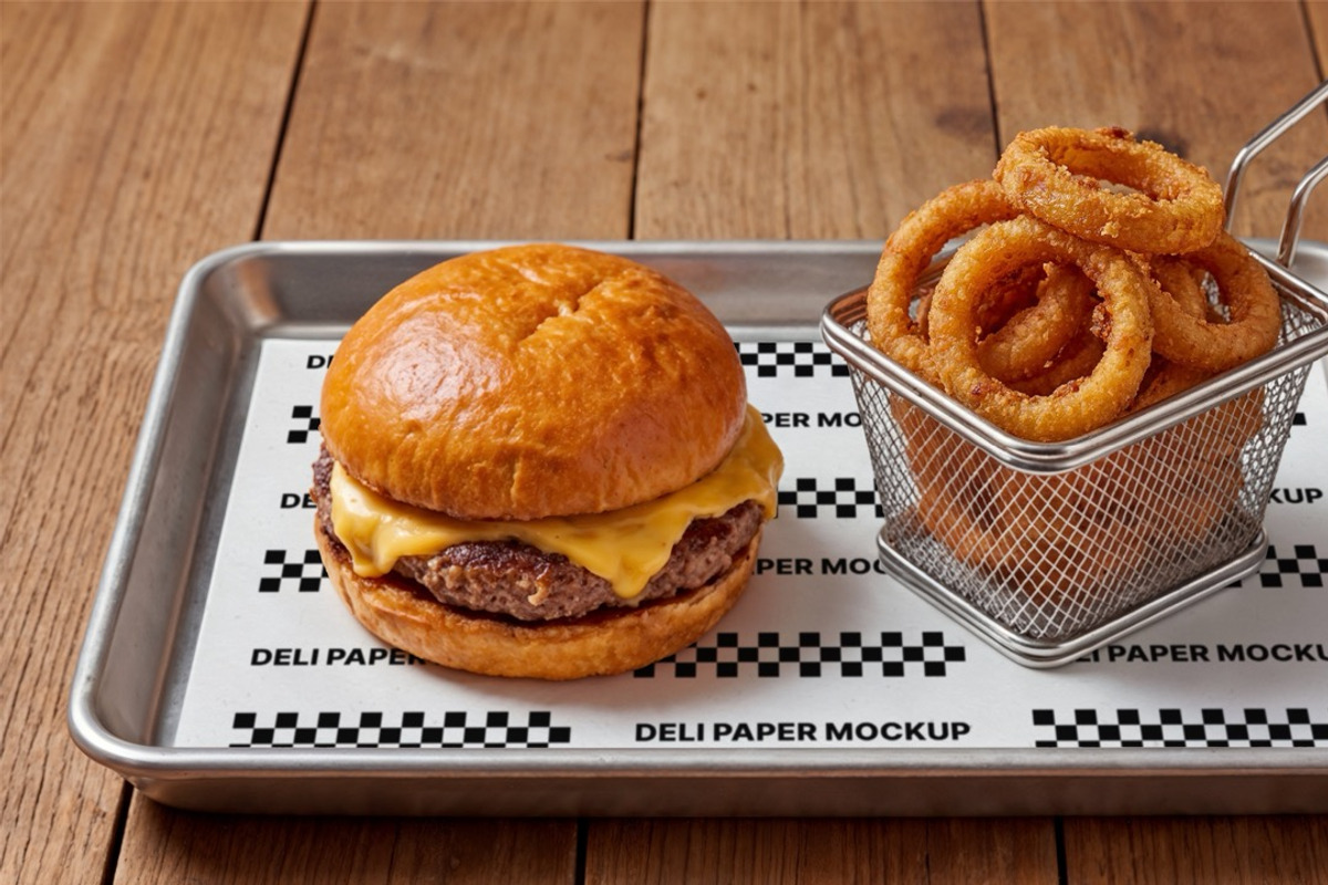 4 Cheeseburger Deli Paper Mockup Set, a Packaging Mockup by rodrigofkaminski (Photo 4 of 5)