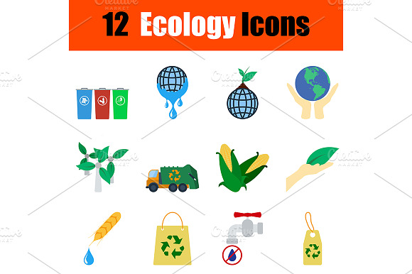 12 Ecology Flat Design Icons