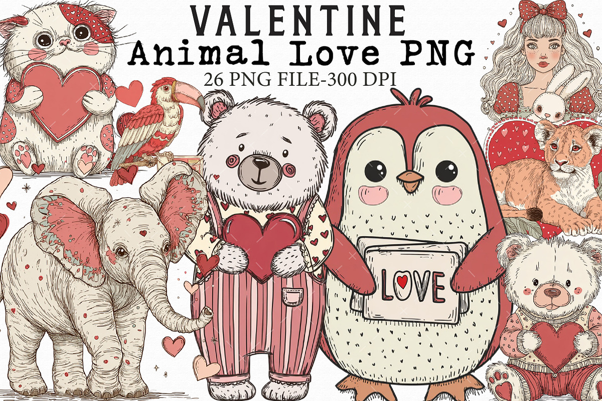 Retro Valentine Animal Love PNG, an Illustration by Libby Wishes (Photo 1 of 7)