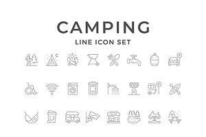 Set line icons of camping services
