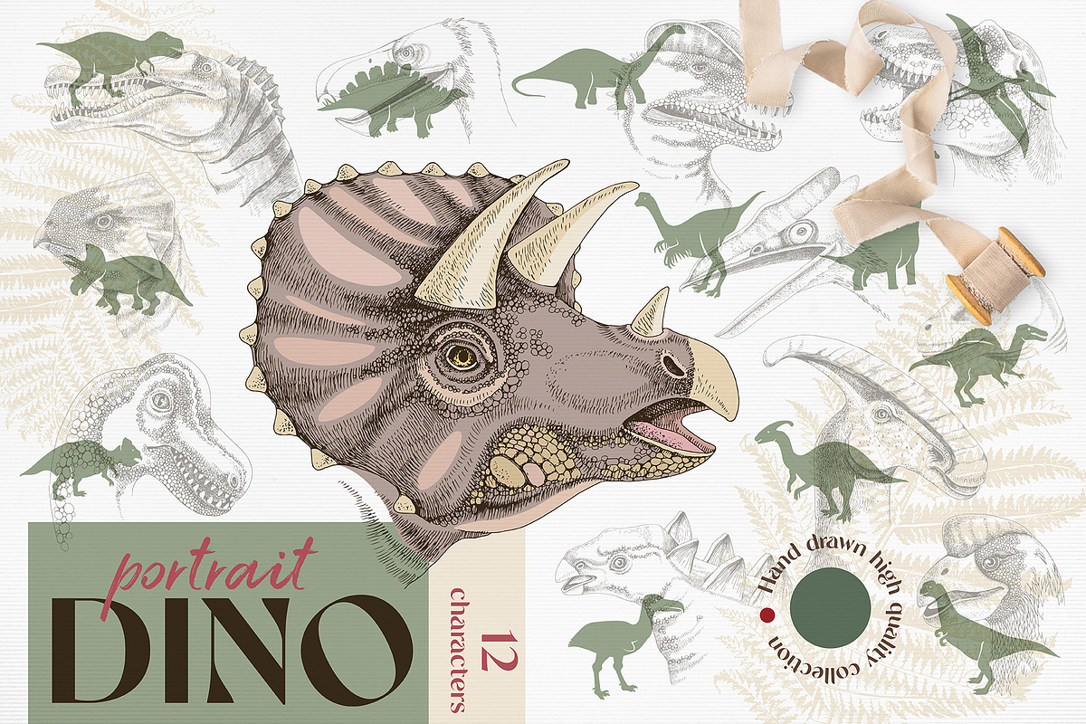Hand drawn dinosaurs set, an Animal Illustration by handsketched (Photo 1 of 9)