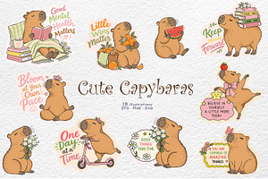 Cute Capybara Clipart: Mental Health, an Animal Illustration by Watercolor dreams