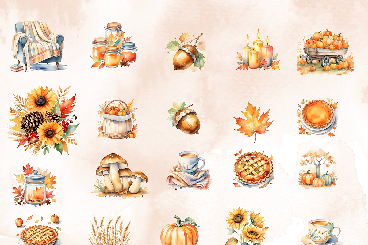 Watercolor Autumn Clipart Set, an Illustration by Anca Digital Vibe (Photo 3 of 7)