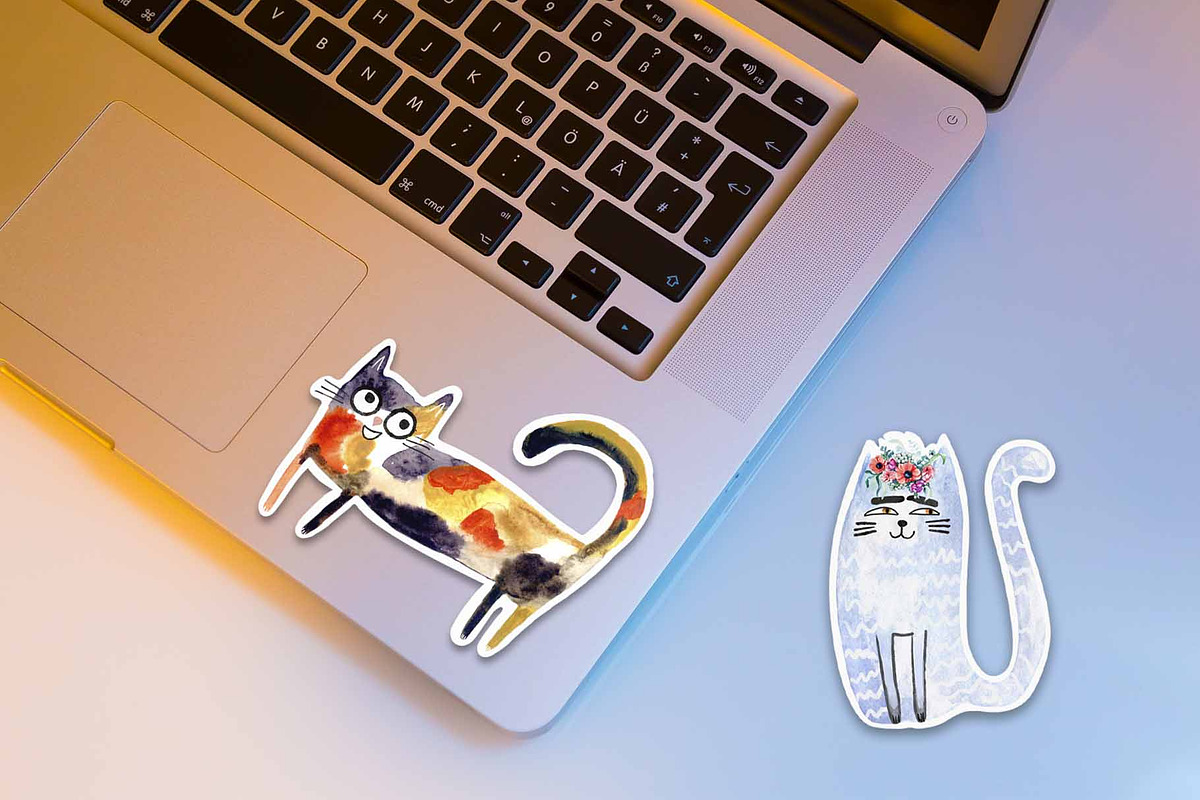 Watercolor funny cats sticker pack, an Object Graphic by NataLyaroArt (Photo 4 of 6)