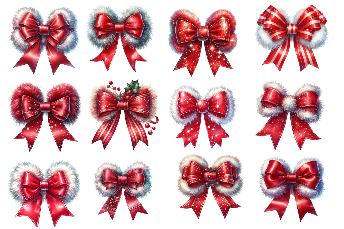 Red Coquette Christmas Bow Bundle, an Illustration by Designworld (Photo 2 of 5)
