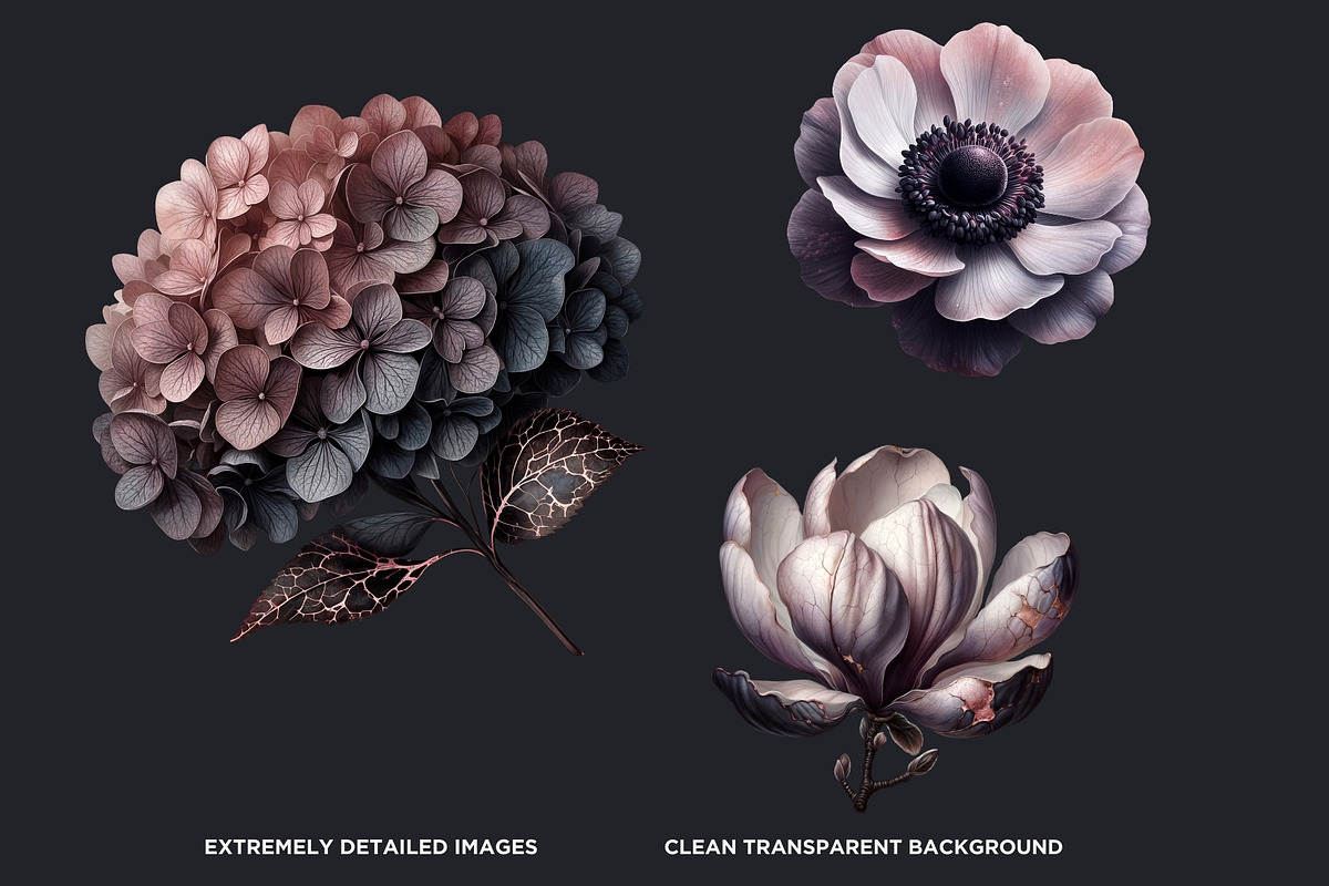 Moody Rose Gold and Mauve Flowers, a Decorative Illustration by ThatsDesignArt (Photo 3 of 10)