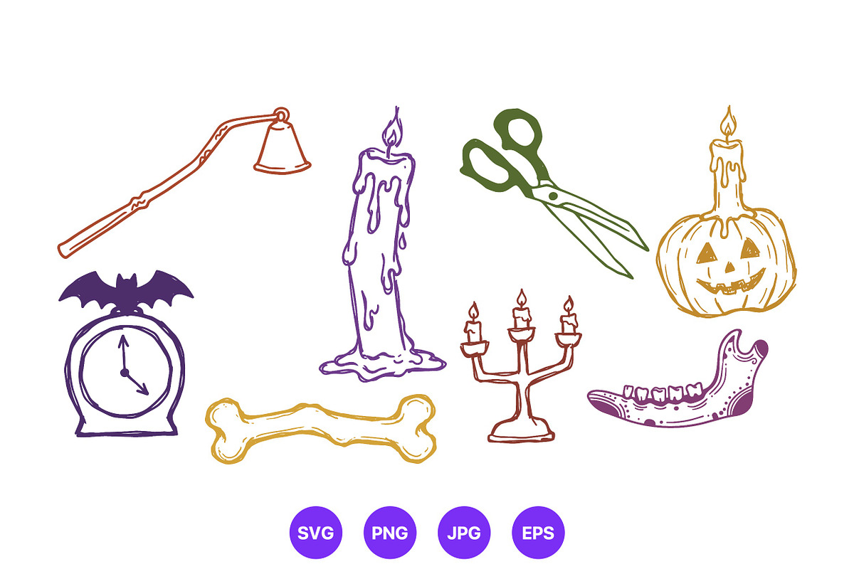 Halloween Hand Drawn Folk Art Set, a Seasonal Illustration by designvectx (Photo 7 of 10)