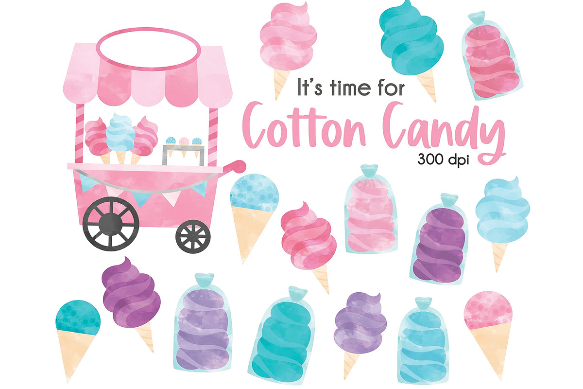 Cotton Candy Clipart Bundle, a Food Illustration by SugarPickle Clip Art (Photo 1 of 4)