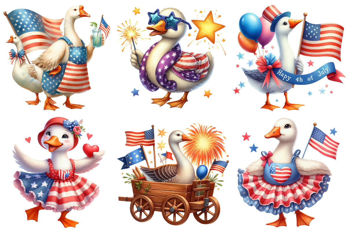 4th of July Goose Clipart PNG, an Illustration by Watercolor design (Photo 2 of 4)
